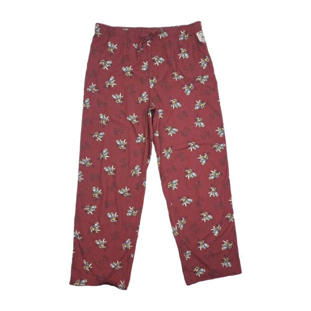 Life is Good Pajama Sleep Pants Men Sz Medium Cotton Burgundy Beach Chair Summer